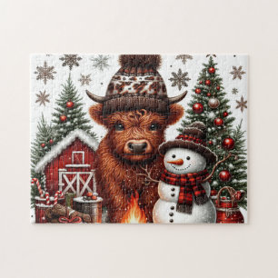 Rustikaler Weihnachts-Hochlandkuh Puzzle