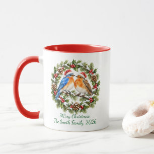 Rustikaler Weihnachts-Liebesvögel-Kranz Rot Benutz Tasse