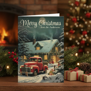 Rustikaler Weihnachts-Lieferwagen und individuelle Feiertagskarte