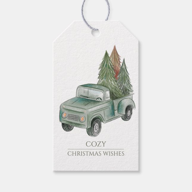 Rustikaler Weihnachts-LKW-Bäume Geschenkanhänger (Vorderseite)