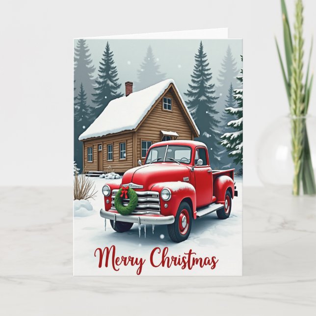 Rustikaler Weihnachts-LKW in Rot Karte (Vorderseite)