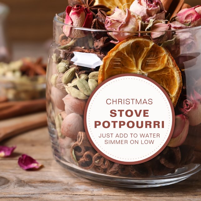 Rustikaler Weihnachts-Ofen-Potpourri Runder Aufkleber (Rustic Christmas Stove Potpourri Classic Round Sticker)