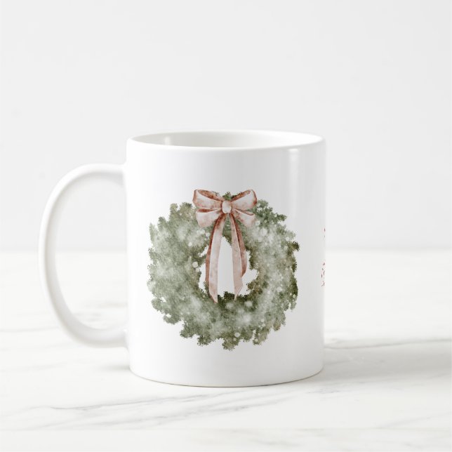 Rustikaler Weihnachts-Wasserfarbenkranz und -Bogen Kaffeetasse (Links)