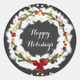 Rustikaler Weihnachts-Weißkiefer-Kranz Feierparty Runder Aufkleber