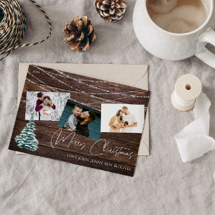 Rustikaler Weihnachtsbaum 3 Foto & Lights, Holzkar Einladung