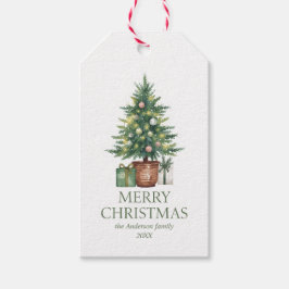 Rustikaler Weihnachtsbaum außerhalb des Fotos Geschenkanhänger