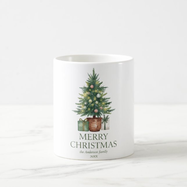 Rustikaler Weihnachtsbaum außerhalb des Fotos Kaffeetasse (Mittel)