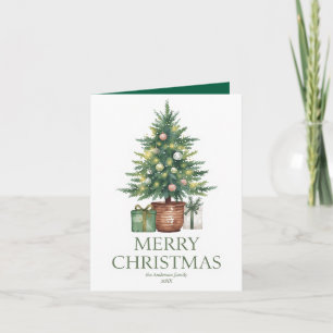 Rustikaler Weihnachtsbaum außerhalb des Fotos Karte