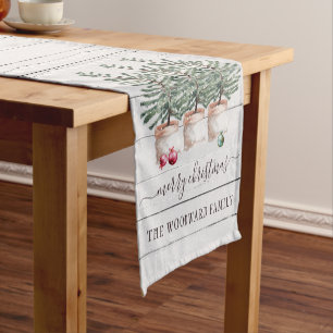 Rustikaler Weihnachtsbaum - Familienname Kurzer Tischläufer