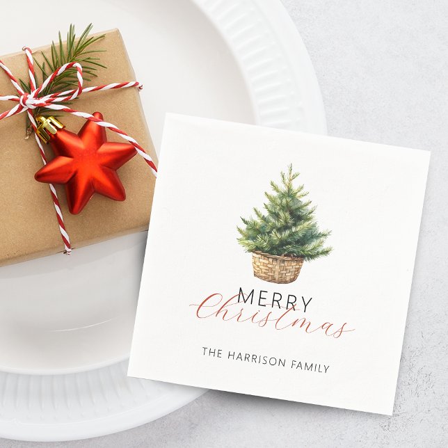 Rustikaler Weihnachtsbaum im Korb Serviette (Rustic Christmas Tree In Basket Dusty Green Napkins)