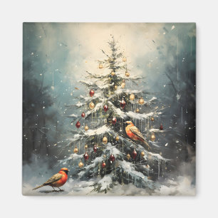 Rustikaler Weihnachtsbaum im Winter Schnee Rote Vö Magnet