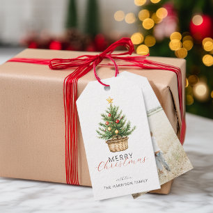 Rustikaler Weihnachtsbaum in personalisiertem Foto Geschenkanhänger