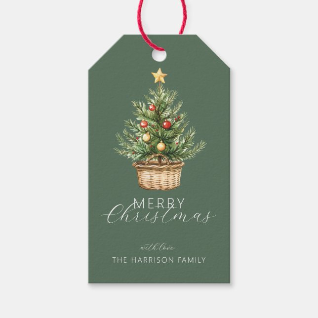 Rustikaler Weihnachtsbaum mit personalisiertem Fot Geschenkanhänger (Vorderseite)