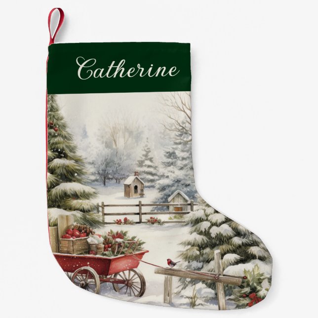 Rustikaler Weihnachtsbaum Personalisiert Kleiner Weihnachtsstrumpf (Vorderseite)