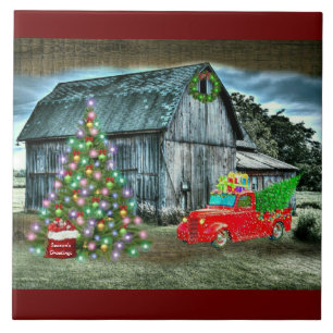 Rustikaler Weihnachtsbaum Truck Weihnachtsbaum auf Fliese