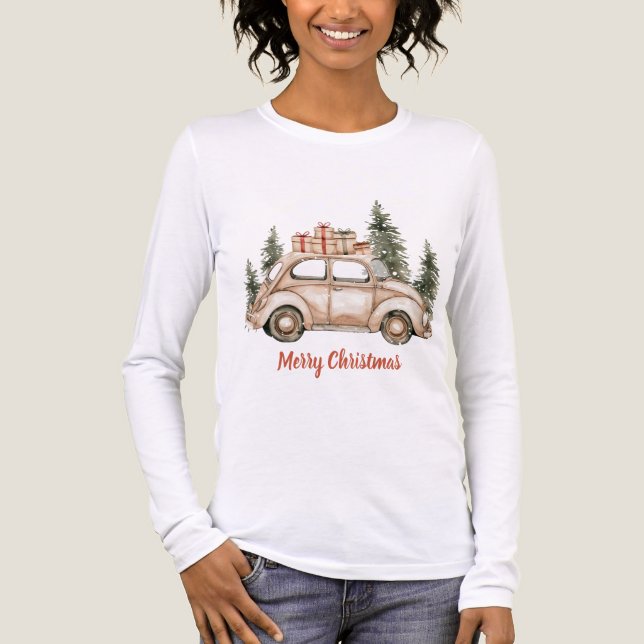 Rustikaler Weihnachtsbaumwagen  Tri-Blend Shirt (Vorderseite)