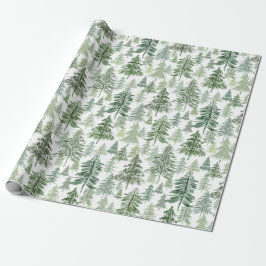 Rustikaler Weihnachtsbaumwald in Sage Green Geschenkpapier