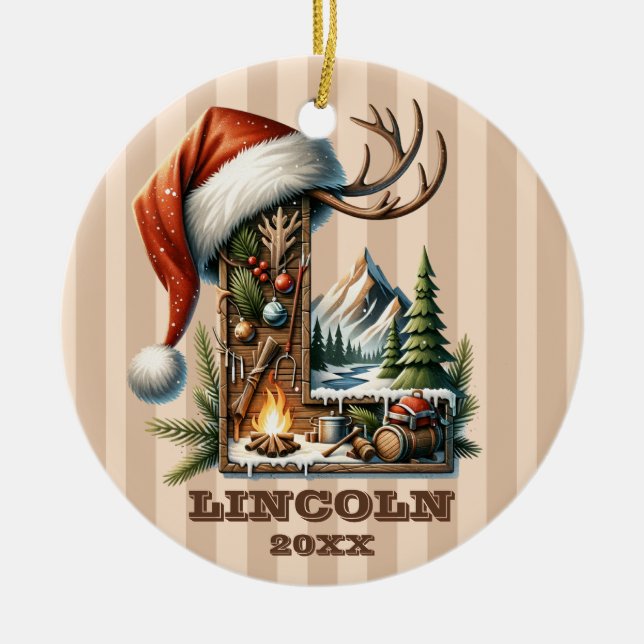 Rustikaler Weihnachtsbrief L mit gemütlicher Winte Keramik Ornament (Vorne)