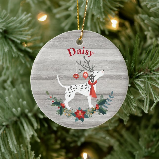 Rustikaler Weihnachtsfest mit Antlers & Greenery D Keramik Ornament (Baum)