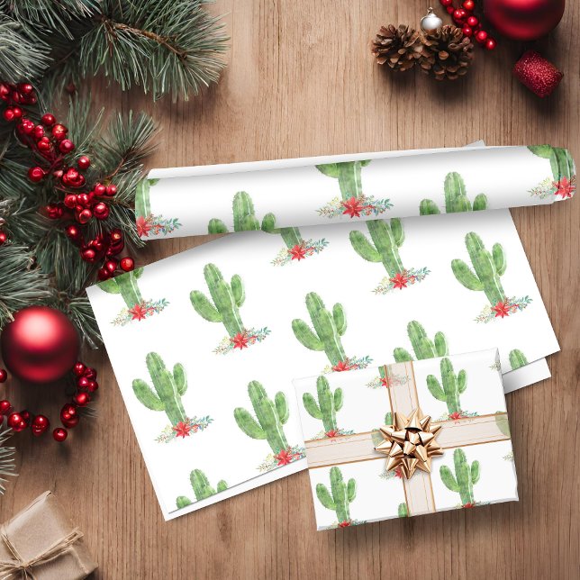 Rustikaler Weihnachtskaktus Blumenurlaub Geschenkpapier (Rustic Christmas Cactus Floral Holiday Wrapping Paper)