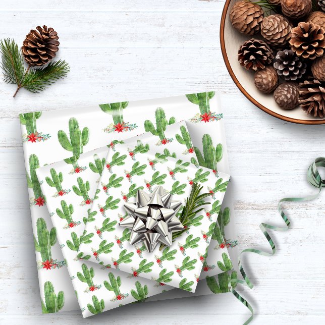 Rustikaler Weihnachtskaktus Blumenurlaub Geschenkpapier Set (Rustic Christmas Cactus Floral Holiday Wrapping Paper Sheets)