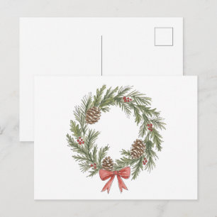 Rustikaler Weihnachtskranz mit Kiefernzapfen und r Postkarte