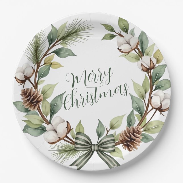 Rustikaler Weihnachtskranz Pappteller (Vorderseite)
