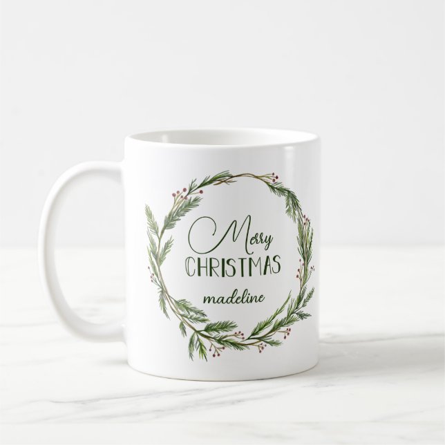 Rustikaler Weihnachtskranz Personalisiert Kaffeetasse (Links)