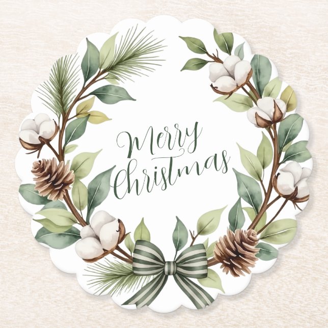 Rustikaler Weihnachtskranz Untersetzer (Vorderseite)
