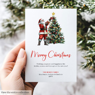 Rustikaler Weihnachtsmann Rot Grüne Weihnachtsgrüß Feiertagskarte
