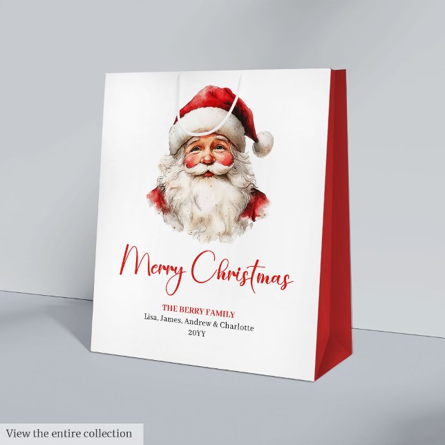 Rustikaler Weihnachtsmann Traditionelle rote grüne Mittlere Geschenktüte (Rustic Santa Claus Traditional Red Green Gift Bag)