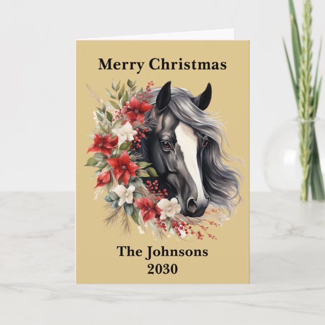 Rustikaler Weihnachtspferd Feiertagskarte (Vorderseite)