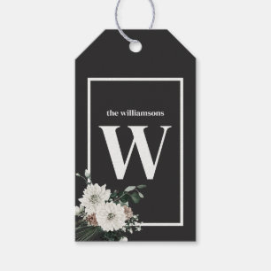Rustikaler Weihnachtsschwarz-weißer Monogramm-Piep Geschenkanhänger