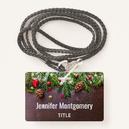 Rustikaler Weihnachtstisch mit Kiefer und Schnee Ausweis