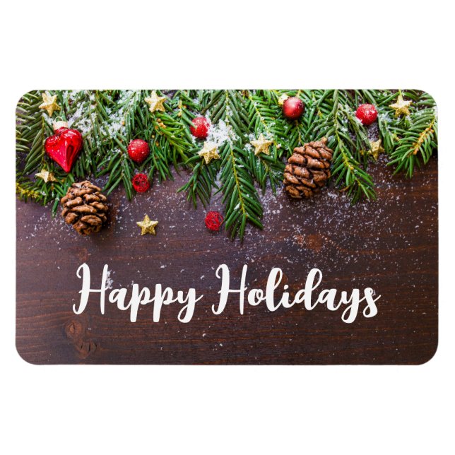 Rustikaler Weihnachtstisch mit Kiefer und Schnee Magnet (Horizontal)