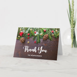 Rustikaler Weihnachtstisch mit Pine & Snow Danke Karte