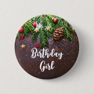 Rustikaler Weihnachtstisch mit Pine & Snow Geburts Button