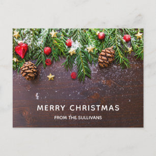 Rustikaler Weihnachtstisch mit Pine & Snow Holiday Feiertagspostkarte