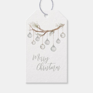 Rustikaler Weihnachtszweig mit hängenden Lichtern Geschenkanhänger