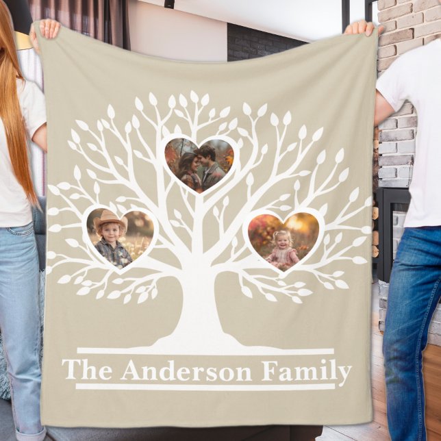 Rustikaler Weiß 3 Foto Familienbaum Personalisiert Fleecedecke (Rustic White 3 Photo Family Tree Personalized Fleece Blanket
)