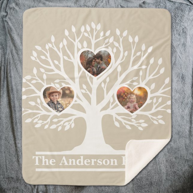 Rustikaler Weiß 3 Foto Familienbaum Personalisiert Sherpadecke (Rustic White 3 Photo Family Tree Personalized Sherpa Blanket
)