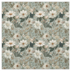 Rustikaler Weiß-Grün-Botanik-Vintage-Boho-Blumenst Stoff