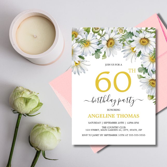 Rustikaler weißer Daisy floral Botanischer Geburts Einladung (Von Creator hochgeladen)