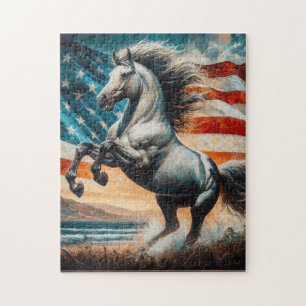Rustikaler, weißer Hengst aus den USA Puzzle