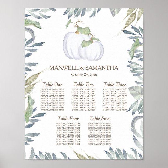 Rustikaler weißer Kürbis - SITZKARTE Poster (Vorne)