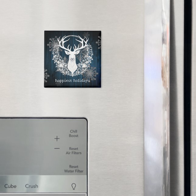 Rustikaler Weißer Rentier | Blau Magnet (In Situ (Kühlschrank))