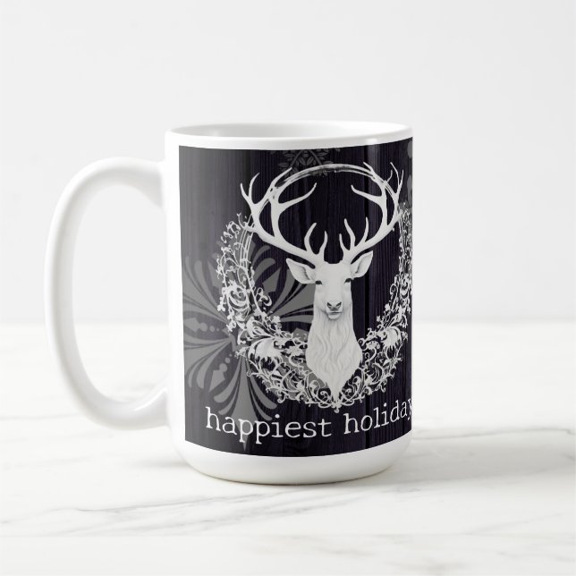 Rustikaler Weißer Rentier | Lila Kaffeetasse (Links)