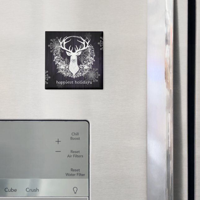 Rustikaler Weißer Rentier | Lila Magnet (In Situ (Kühlschrank))