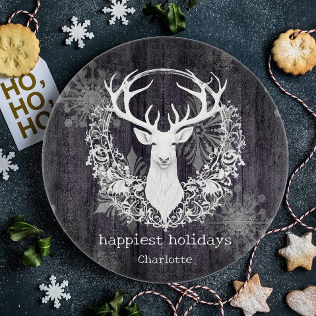 Rustikaler Weißer Rentier Lila Schneidebrett (Purple Rustic Watercolor White Reindeer Cutting Board)