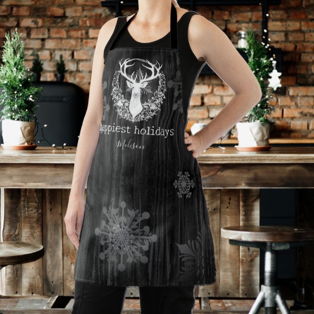 Rustikaler Weißer Rentier Personalisiert Schürze (Gray Rustic Watercolor White Reindeer Personalized Apron)
